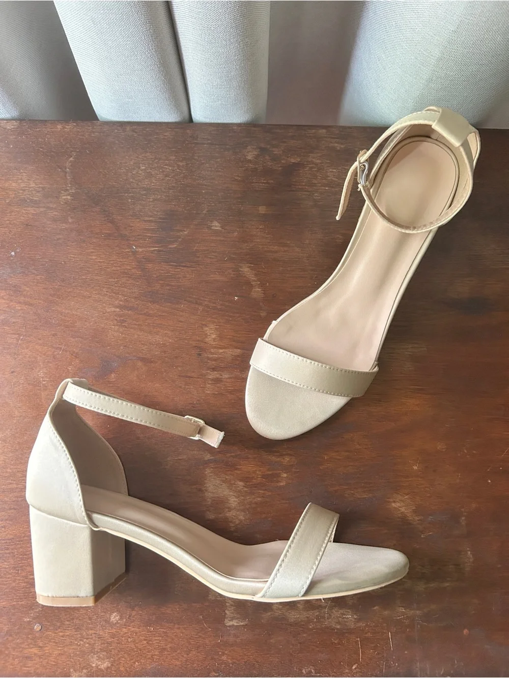 Azazie Champagne Ankle-Strap Block Heels